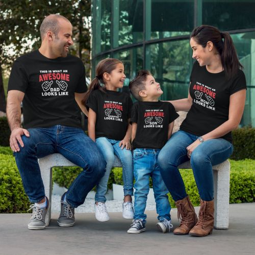 Awesome Family T-Shirts for Mom, Dad and Childs Set of 4