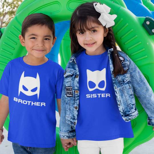 Brother Sister Batman Catwoman Printed Cotton T-Shirts