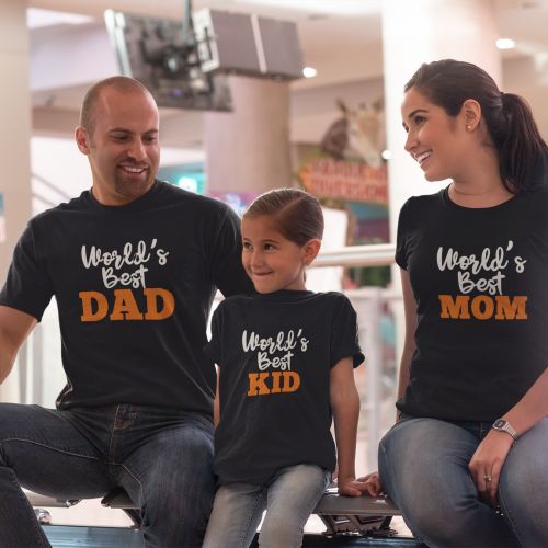 Family T-Shirts Worlds Best Dad Mom Kids for Mom, Dad and Kid Set of 3