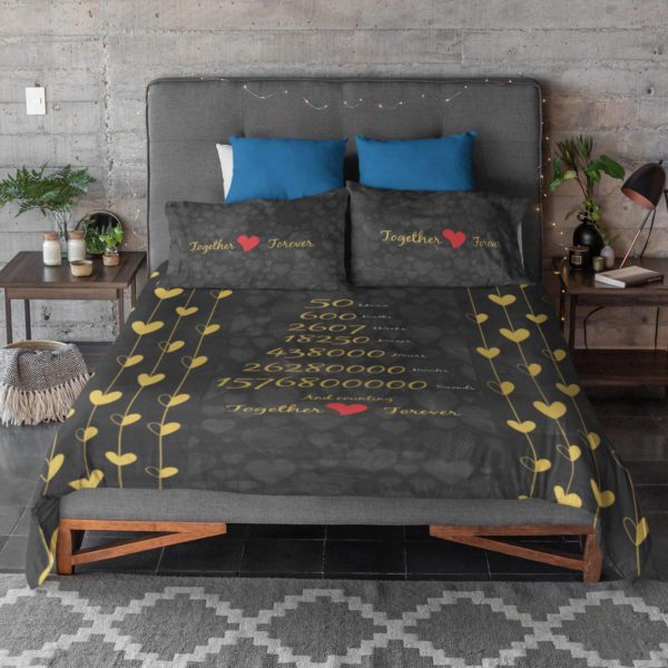 50th anniversary bedsheet couple