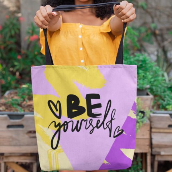 be yourself waterproof motivational tote bag