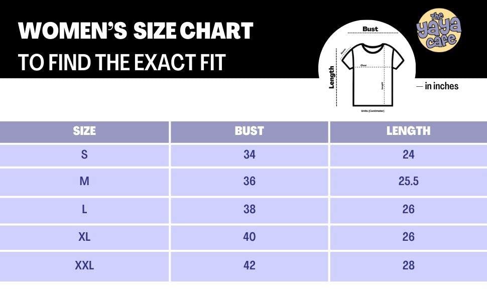 theyayacafe women tshirt size chart