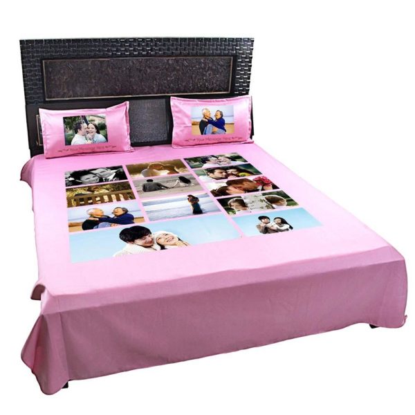 Personalized 12 Photo Collage Double Bed sheet with Pillow Covers